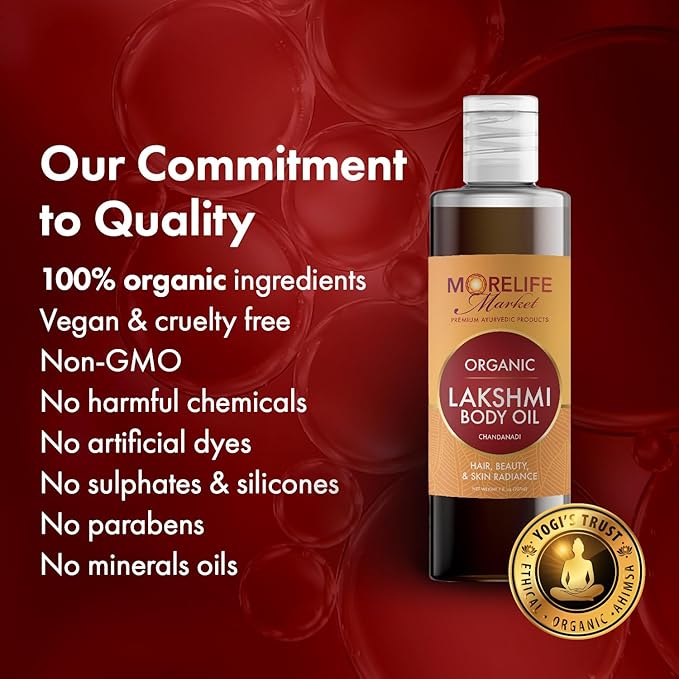 Premium Lakshmi Body Oil (Chandanadi) | Ayurvedic Blend for Body, Skin & Hair | Vata-Pitta-Kapha Balancing Massage Oil for Women Wellness, Stress Relief & Glow-Boosting - 7 fl oz