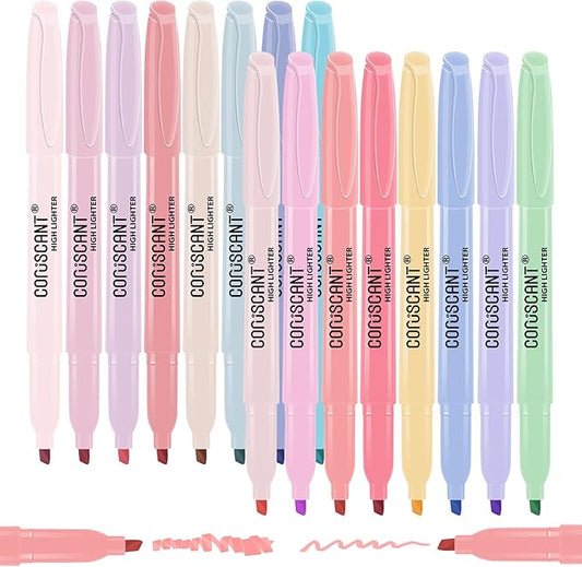 coruscant Pastel Highlighters Set, Assorted Colors Chisel Tip Cute Bible Highlighters, No Bleed Dry Quickly, for Journal Bible Study, Perfect for thin paper, School Office Supplies, 16 Pack
