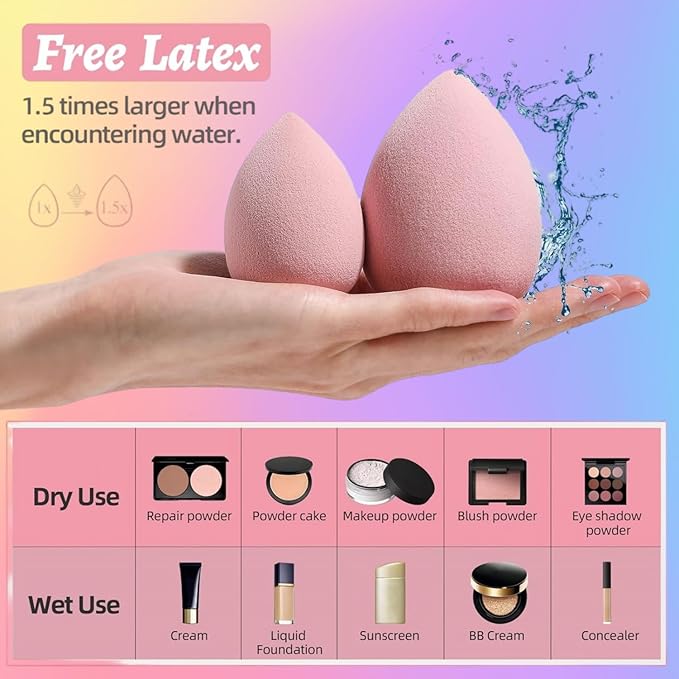 Makeup Sponge Set BS-MALL with Storage Case 7 Pcs for Liquid, Cream, and Powder,SAVE Foundation with 1 Mini Makeup Sponge For Travel Daily Use (A-Pink）
