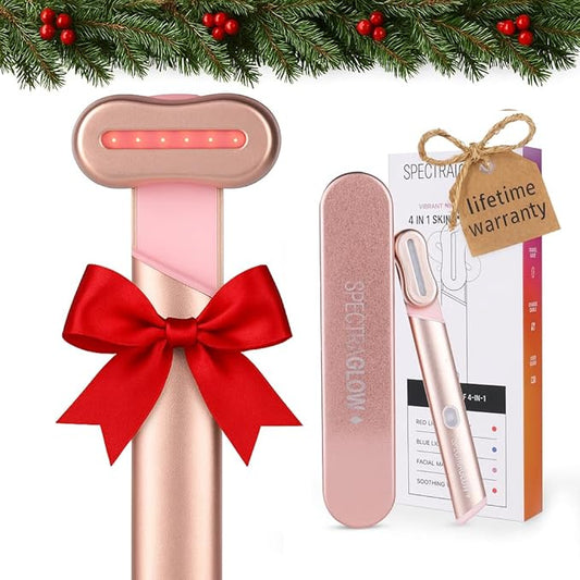 Red Light Therapy Wand for Face – 4-in-1 Device with Travel Case - Adjustable Head - Red & Blue LED - Soothing Massage - Portable Skin Care Tool for Anti-Aging, Glow & Firmness