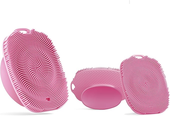 2 PCS Face Scrubber, Soft Silicone Face Exfoliator with Suction Cup for Man and Women Deep Skin Clean (Body Scrubber + Face Scrubber Pink)