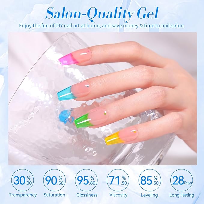 Born Pretty Jelly Gel Nail Polish Christmas Neon Gel Polish,Hot Pink Purple Blue Green Yellow 6Colors Translucent Effect,Soak Off U v LED Light Cure Nail Art Kit for Salon Manicure and DIY at Home