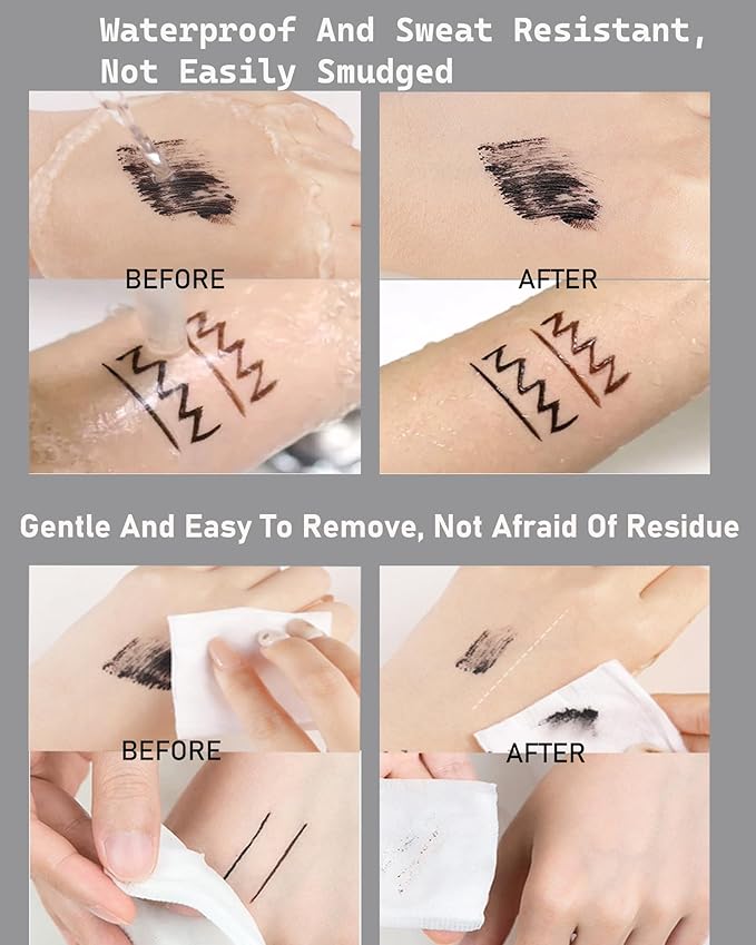 Brown Mascara and Waterproof Eyeliner Pencil Set for Older Women 60 Plus,Length and Volume Mascara for Mature Women,Retractable Eye Liner Matte Cream Waterline Eyeliner Makeup for Sensitive Eye-Set B