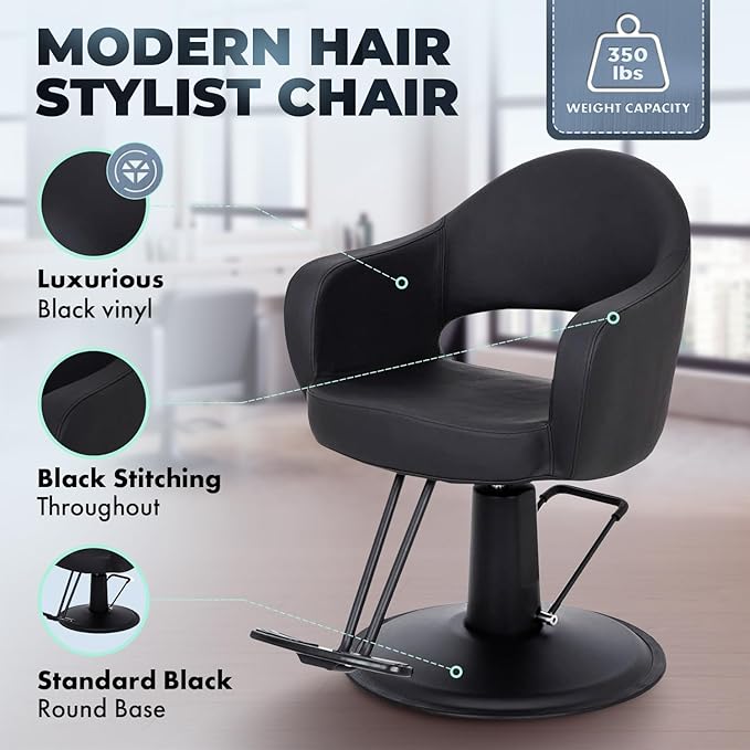 Buy-Rite Cleo Salon Styling & Barber Chair - Vinyl Upholstery, Seamless Seat for Easy Cleaning, Premium Comfort, Heavy-Duty Frame, Round Base - YLG-376-STD
