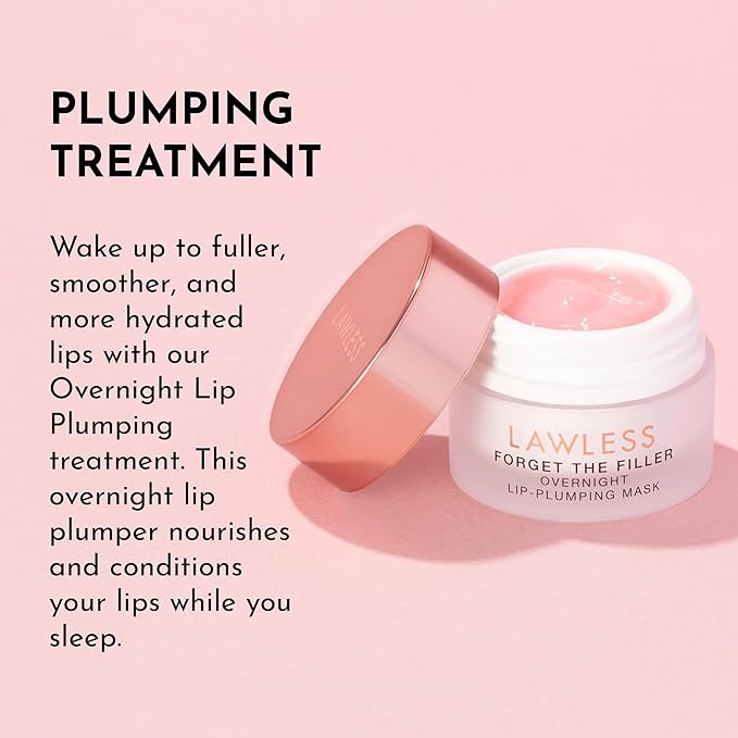 LAWLESS Forget the Filler Lip Mask - Sweet Dreams - Premium Overnight Lip Plumping Treatment with Natural Ingredients Designed to Plump, Hydrate, and Smooth Lips - 0.28 oz