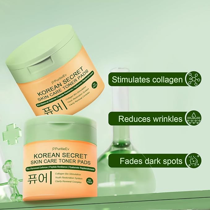 Korean Skin Care Toner Pads Snail Mucin Toning Polish Pads - Facial Skincare for Dark Spots, Wrinkles & Dull Skin - Hydrating Facial Treatment - 100 Count