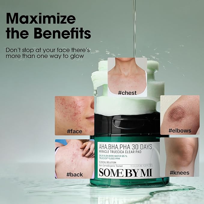 SOME BY MI AHA BHA PHA 30 Days Miracle Truecica Clear Pad – 70 Pads – Korean Exfoliating Centella Face Toner Pads – Gently Clears Impurities, Refines Pores & Smooths Skin Texture – Korean Skin Care