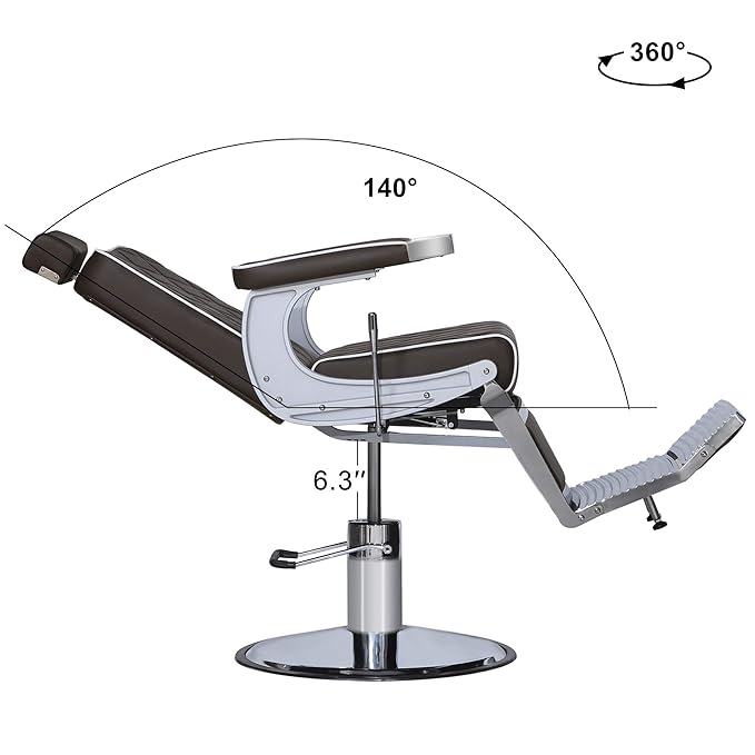 BarberPub Heavy Duty Metal Vintage Barber Chair All Purpose Hydraulic Recline Salon Beauty Spa Shampoo Equipment 3825 (Brown)