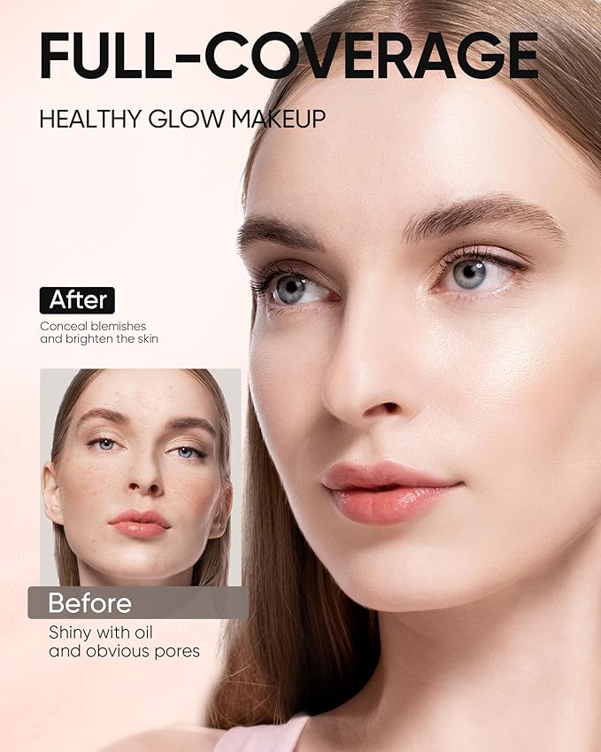 Full Coverage Cushion Foundation, Weightless, Skin Fit, Satin Glow Finish, Oil-Control Waterproof Foundation, Sweatproof Flawless BB Cream CC Korean Makeup,Tattoo Cover Up, Buildable(#13W Cream)