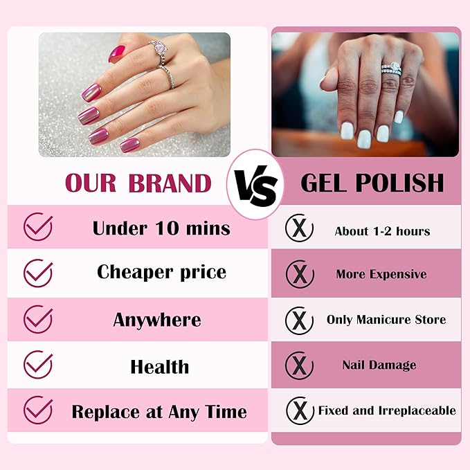 Jofay Fashion Press On Nails - Christmas Short Square Chrome Red for Gifts, Stick On Nails with Glue, Glossy Reusable Tips in 16 Sizes - 32 Soft Gel Fake Nails Kit