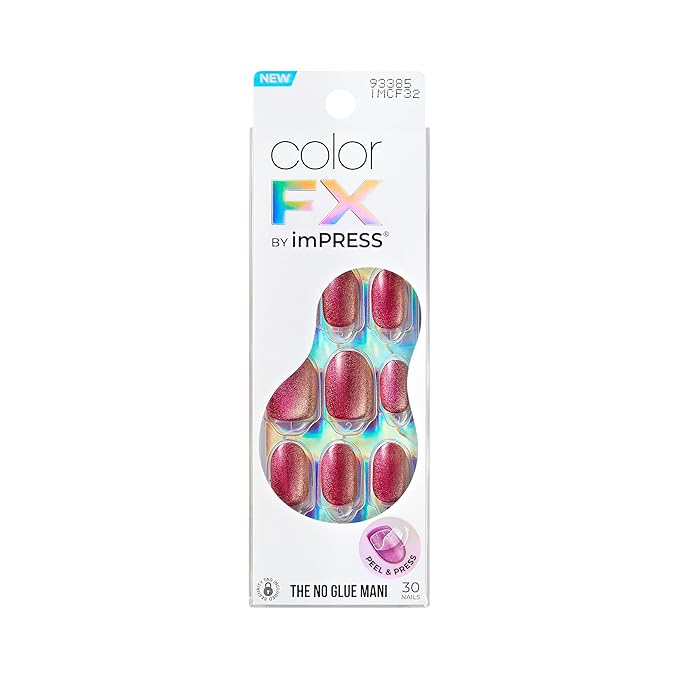 KISS imPRESS No Glue Mani Press On Nails, Color FX, 'Walk Out', Pink, Short Size, Oval Shape, Includes 30 Nails, Prep Pad, Instructions Sheet, 1 Manicure Stick, 1 Mini File