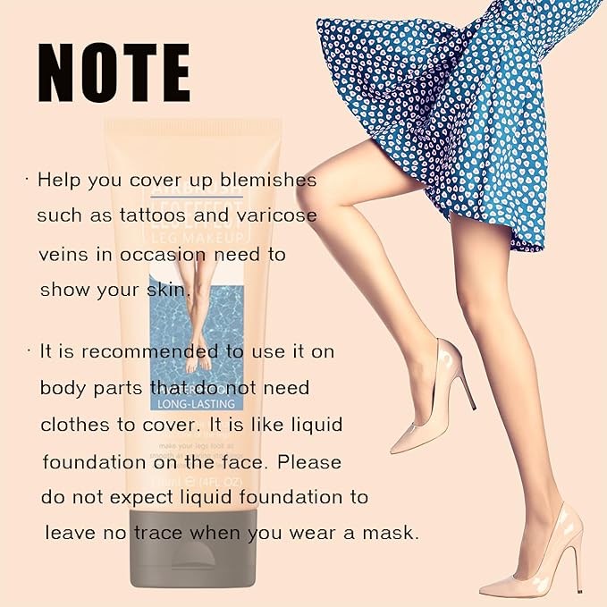 Leg Makeup Waterproof, No Transfer Body Concealer, Coverage for Vein, Scar, Tattoo (#02 Medium Glow, 1Pc)