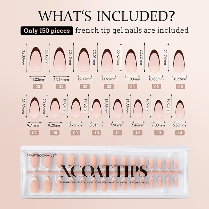 BTArtboxnails XCOATTIPS Fall Press on Nails - French Tip Press on Nails, Medium Almond Nail Tips False Nails, Skin Tones Soft Gel Nails, Soak Off Acrylic Fake Nails Art Extensions