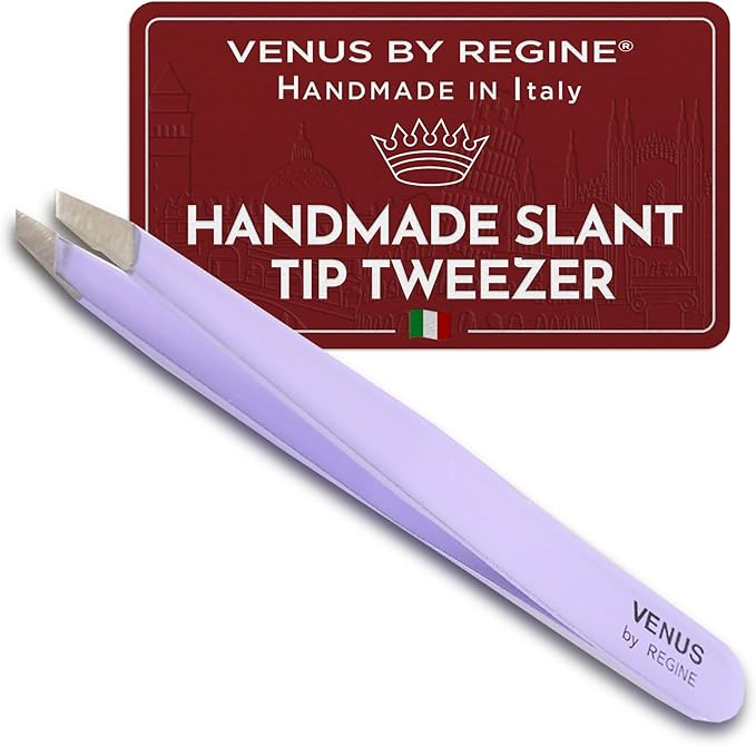 Venus by Regine Slant Tweezers - Handmade Precision Tool for Women & Men, 25-Degree Angle for Shaping Eyebrows & Grooming Facial Contours, Suitable for Eyebrow & Facial Hair Removal (Lavender)