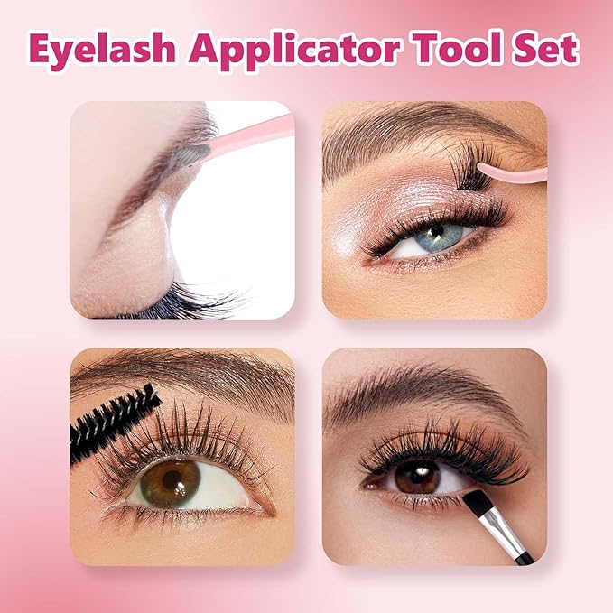 Eyelash Applicator Tool 4-in-1 Lash Applicator Tool Set with Eyelash Extension Tweezers, Brush Eye Lash Applicator Tools DIY Eyelash Extension Tweezers Kit for Beginners Eyelash Extensions Tool