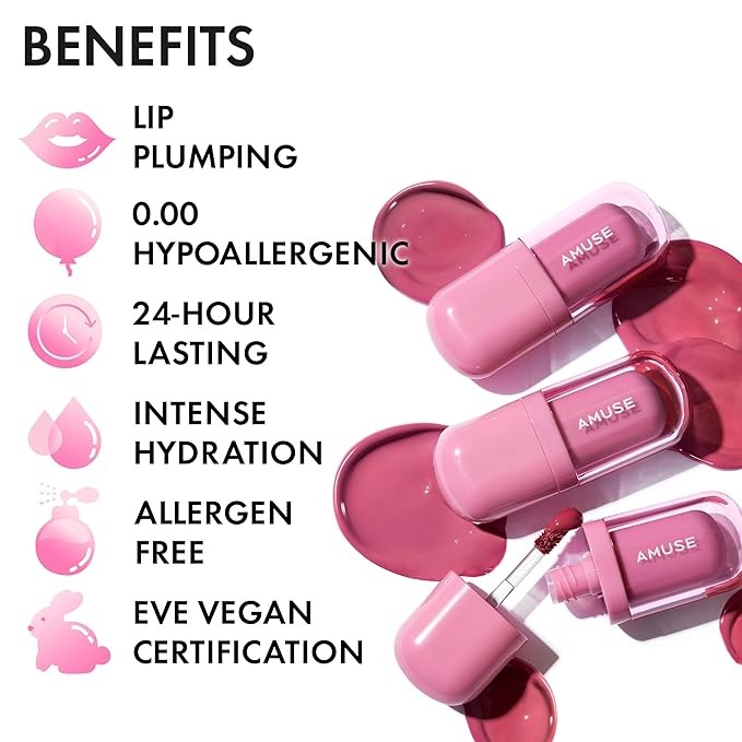 Amuse SEOUL BEBE TINT - 06 PINK FIG | 24-hour Long-lasting Lip Stain, Plumping, Hydrating, Moisturizing, No Peel Off, Lip Care, Treatment, Non Sticky, Korean Lip Tint for Dry Lips