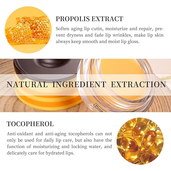 Bee Honey Lip Balm Honey Pot, Bee Honey Lip Mask, Reduces Lip Lines, Hydrate & Moisturizing Lip Skin Care, Prevention Dry Cracked Lips, Bee Honey Lip Balm for Lip Repair Treatment