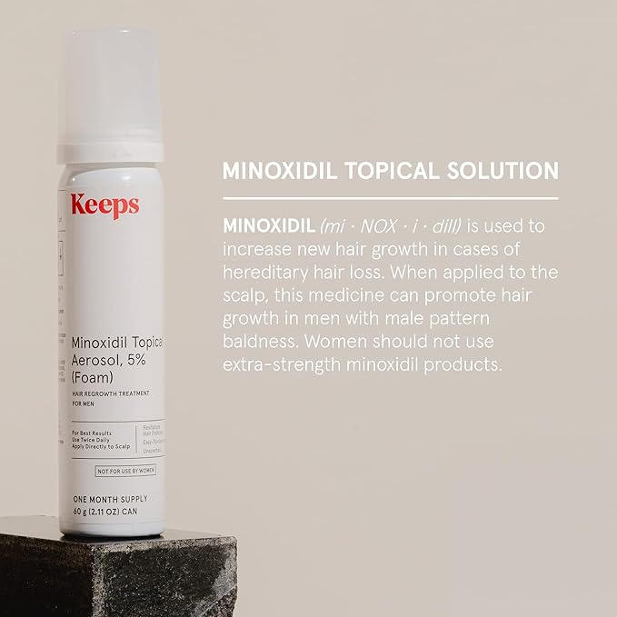 Keeps Extra Strength Minoxidil for Men - 5% Minoxidil Foam Hair Loss & Regrowth Treatment for Thinning & Bald Spots - Clinically Proven Hair Growth Products - Unscented Topical Aerosol Foam