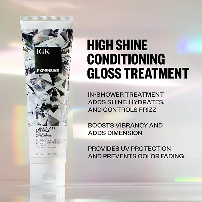 IGK - EXPENSIVE - Clear Hair Gloss Treatment – Shine-Boosting Top Coat for Glass Hair – Hair Treatment for Smooth, Polished Finish – Clear Gloss for Hair Sheen and Silkiness - Cruelty Free 4.2oz