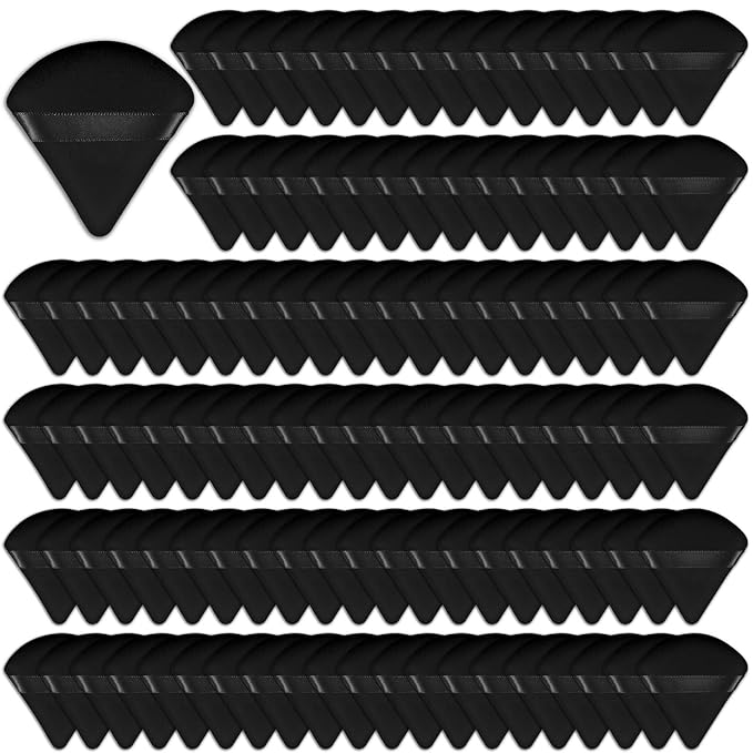 120 Pieces Powder Puff Face Triangle Powder Puff Soft Velour Makeup Puff Velour Puffs for Face Wet and Dry Cosmetic Foundation,Body Powder Blender Loose Mineral Powder Makeup Tool(Black)
