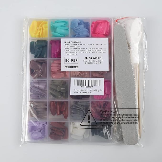 FANDAMEI Press on Nails Medium Length, 24 Pack 576PCS Glossy Medium Coffin Fake Nails Full Cover, Acrylic Short Ballerina False Nail tips with Nail Glue, Nail Adhesive Tabs, Nail File for Nail Art DIY
