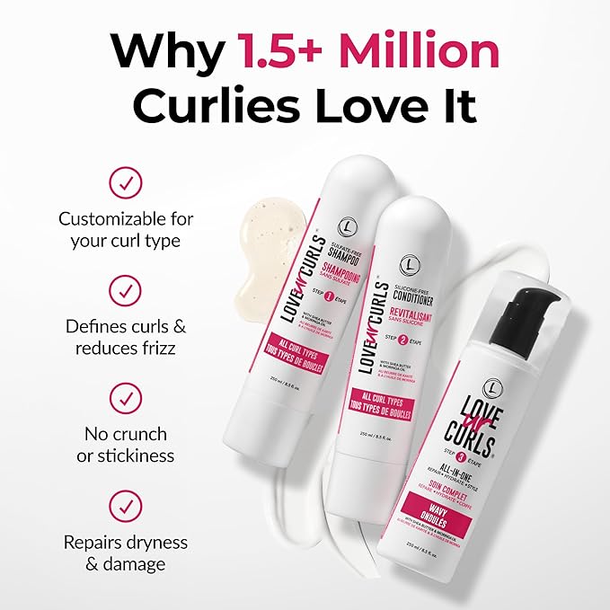 Love Ur Curls - Shampoo & Conditioner Set with All in One Curl Cream Styler for Wavy Hair, 3 Step System for Repair and Moisturizing