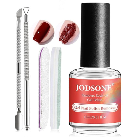 JODSONE Gel Nail Remover No Need Soaking or Wrapping for Quick And Easy Removal At Home with Cuticle Pusher and Nail File