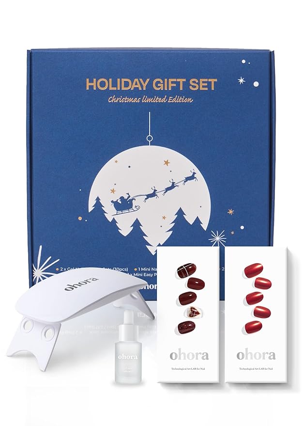 ohora Semi Cured Gel Nail Strips ([2025 Christmas Set] N Tartan Bustier & N Red Chrome) - Works with Any Lamps, Salon-Quality, Long Lasting, Easy to Apply & Remove