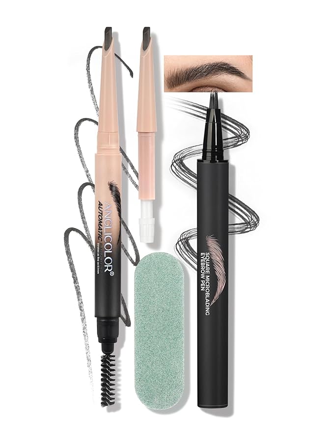 Anglicolor Microblading Eyebrow Pen, Liquid Eyebrow Pen, Square Angled Eyebrow Brush Natural Hair-Like Brow, Long-Lasting, Waterproof Eye brow Pencil for Women and Girls Makeup (04 Black)