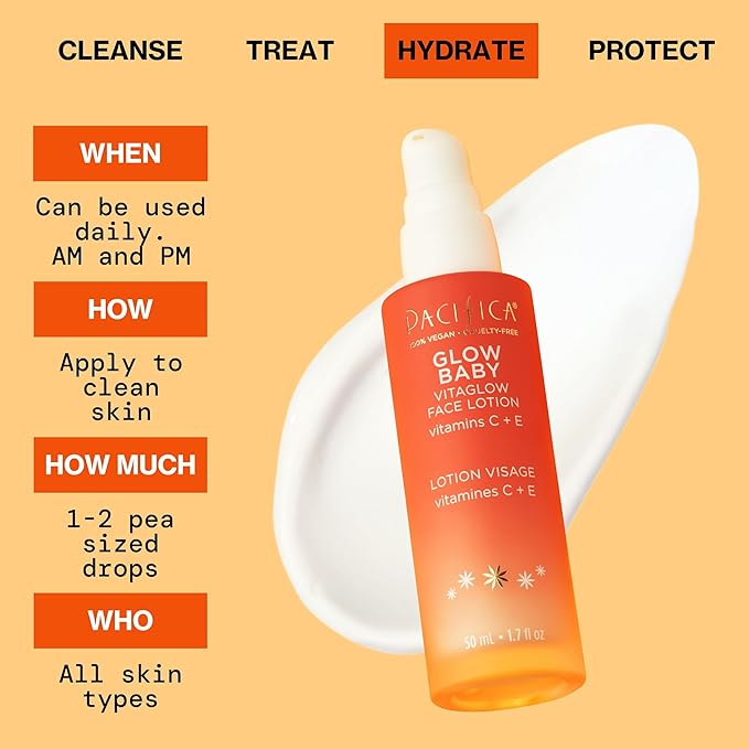 Pacifica Vitamin C Face Lotion Glow Baby VitaGlow Face Moisturizer Glow Recipe, Vitamin E, Antioxidants, Dermatologist Tested 1.7 oz