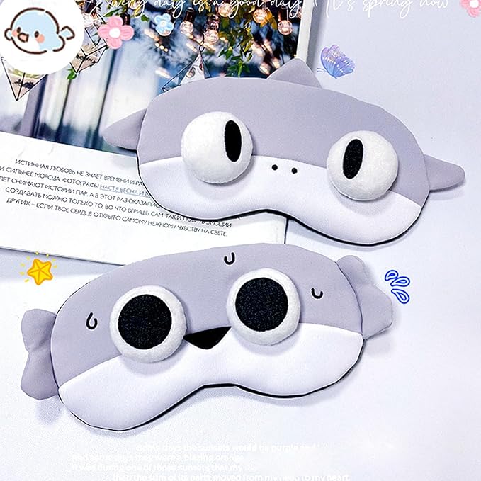 PERFECTSIGHT Fish Sleep Eye Masks, Cute Plush Sleep Eye Cover Lightweight Adjustable Eyeshade Faux Fur Mask Cover for Women Men Kids Sleep Travel Nap, Big Eye Girl, Sacabam
