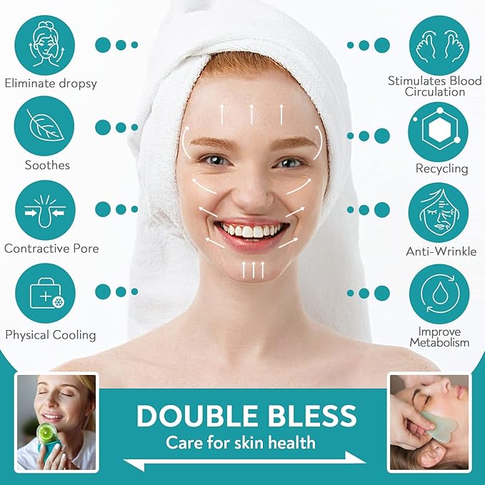 AURUZA Ice Face Roller and Gua Sha Set, Facial Ice Roller & Gua Sha Massage Tool for Face & Eye Puffiness Relief, Shrink Pores, Improve Skin Condition