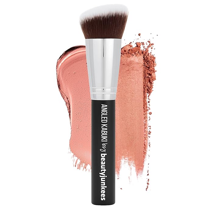 Beauty Junkees Blush Brush Angled for Cheeks - Cream Blush Brush & Bronzer Brush for Liquid, Cream, Powder - Synthetic Bristles, No Shedding