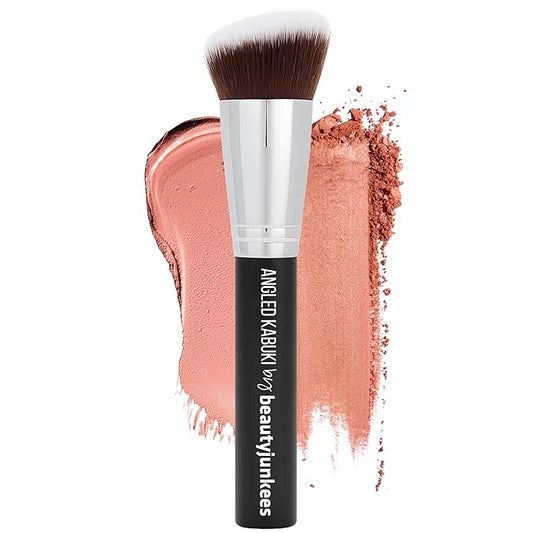 Beauty Junkees Blush Brush Angled for Cheeks - Cream Blush Brush & Bronzer Brush for Liquid, Cream, Powder - Synthetic Bristles, No Shedding