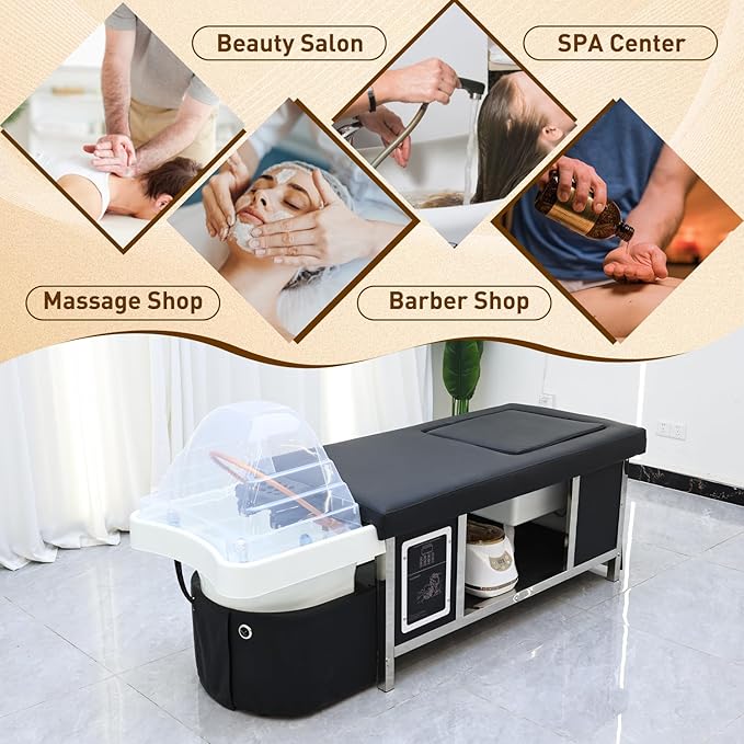 Head Spa Bed, Massage Table with Footbath, Japanese Head/Feet SPA Equipment, Professional Massage Shampoo Bed with Foot Bath Basin, Water Circulation System, for Spa Beauty Salon Barber (B)