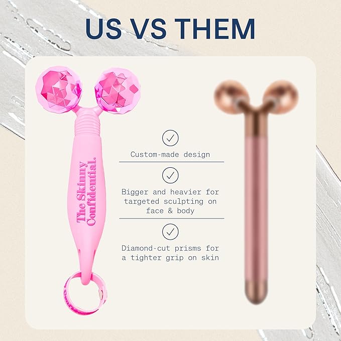 The Skinny Confidential Face Roller - Pink Balls Eye & Facial Roller Massager - Face Massage Tools Skincare for Wrinkles & Fine Lines, Sculpt, Contour, Tighten & De-Puff Skin