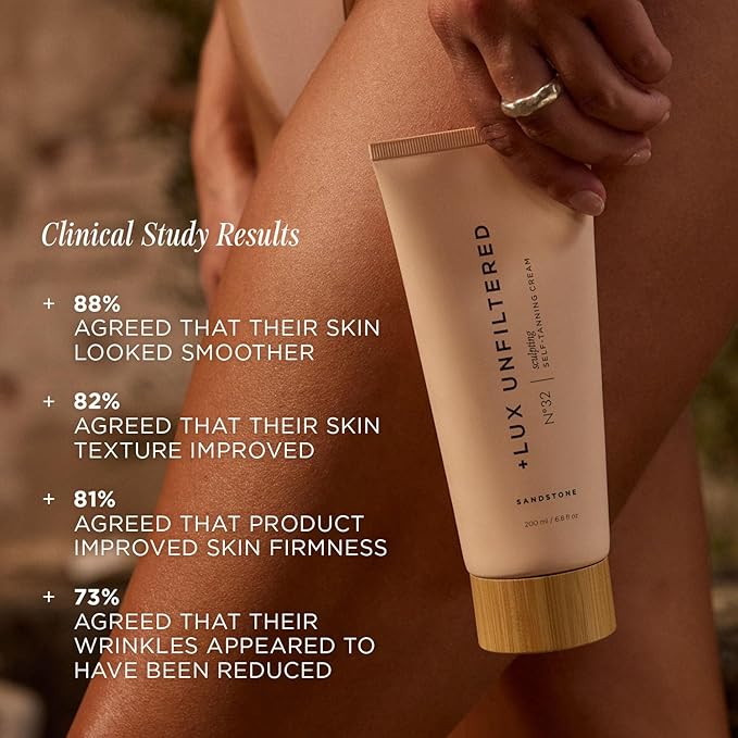 '+ Lux Unfiltered N°32 Body Sculpting Gradual Tanning Lotion - Self Tanner Firming Body Lotion with Peptides and Caffeine - Firms & Tones Skin - Vegan & Cruelty-Free Sunless Tanner - Sandstone