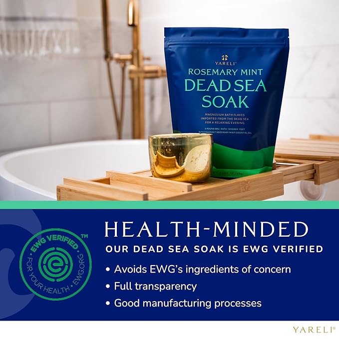 Magnesium Flakes, 5lb Rosemary Peppermint, Dead Sea Bath and Foot Soak, Alternative to Epsom Salt with Over 250,000mg of Magnesium Chloride Per Bag
