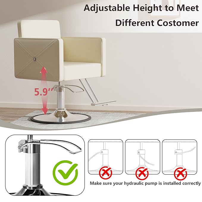 Barber Chairs for Hair Stylist, Height Adjustable Hydraulic Hair Reclining Salon Chair, 360 Degrees Rotation, Multi-Function Shampoo Chair for Salon Home Barbershop, Black (Beige-Sliver)