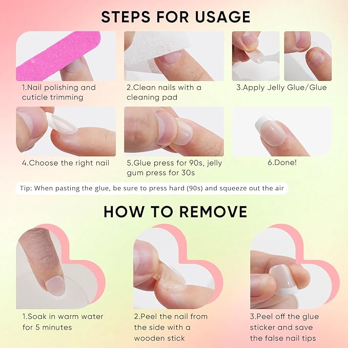 Press on Nails Short, Jofay Fashion Fake Nails, Two-color Ombre Cat Eye Press on Nails, Summer Acrylic False Nails, Reusable Stick on Nails for Women Girls, Glue on Nails Kit 32 Pcs, Honey Peach