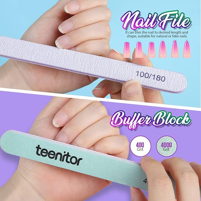Teenitor Clear Nail Tips Full Cover, Long Stiletto Nails Tips For Acrylic Nails, 600 Pcs Almond Shape Fake Nails Tips With Glue, Acrylic Nail Clipper, Nail Stand Clear Glue On Nails