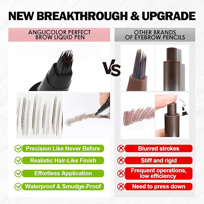 Anglicolor Microblading Eyebrow Pen, Liquid Eyebrow Pen, Square Angled Eyebrow Brush Natural Hair-Like Brow, Long-Lasting, Waterproof Eye brow Pencil for Women and Girls Makeup (04 Black)