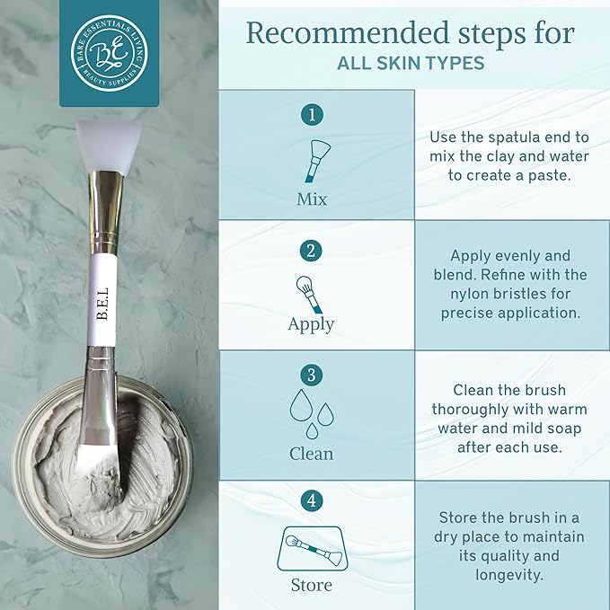 Bare Essentials Living Clay Face Mask Brush (3 Pack, White) Dual Soft Silicone Face Mask Applicator Brush Tool, Great Facial Essentials, Moisturizer Applicator & Skincare Brush for Facials