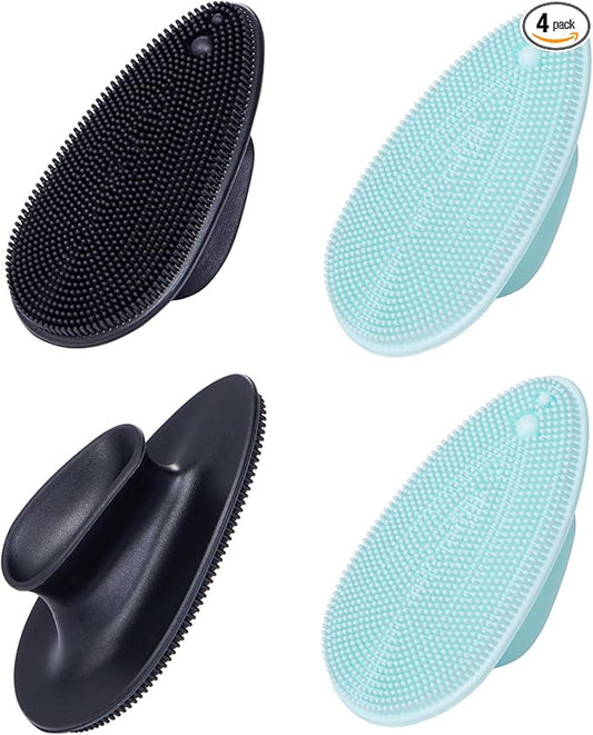 4 Pack Silicone Face Scrubber, Beomeen Facial Cleansing Brush Soft Silicone Facial Exfoliation and Massage Brush Blackhead Scrubber for Men and Women (Black+ Blue)