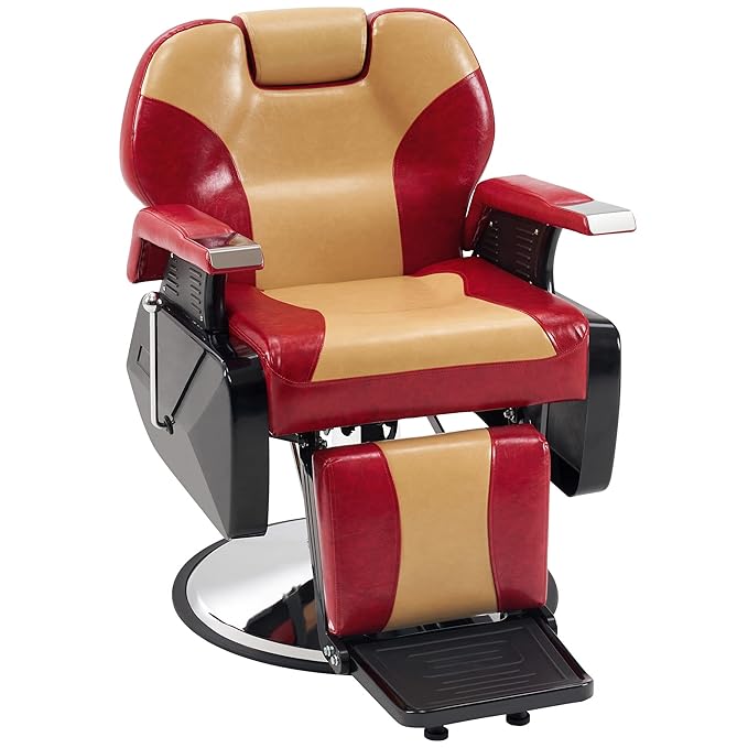 BarberPub Heavy Duty Reclining Barber Chair, All Purpose Hydraulic Salon Chairs for Hair Stylist, Barbershop Salon Tattoo 2688(Yellow&Red)