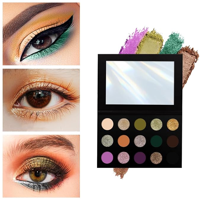 15 color eyeshadow palette,super multi-chrome vegan eye shadow,High pigment matte+Shine duochrome+Metallic shades,Cruelty- Free Makeup Pallet,No Flaking,Super Smooth