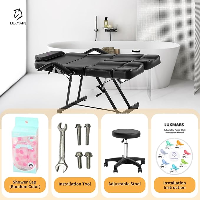 Facial Chair, Adjustable Tattoo Chair Salon Bed with Hydraulic Stool Massage Bed for Professional Massage Facial Lash Beauty Treatment Spa (Black15)