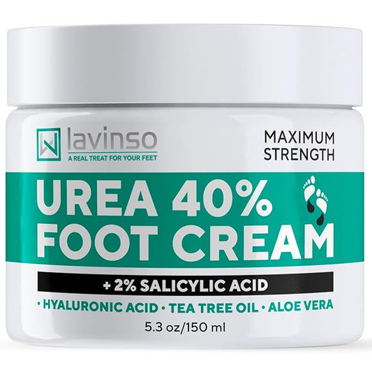 Lavinso Urea Cream 40 Percent for Feet with Maximum Strength - Foot Cream for Calluses and Dry Cracked Heels - Rough Skin Repair for Men and Women