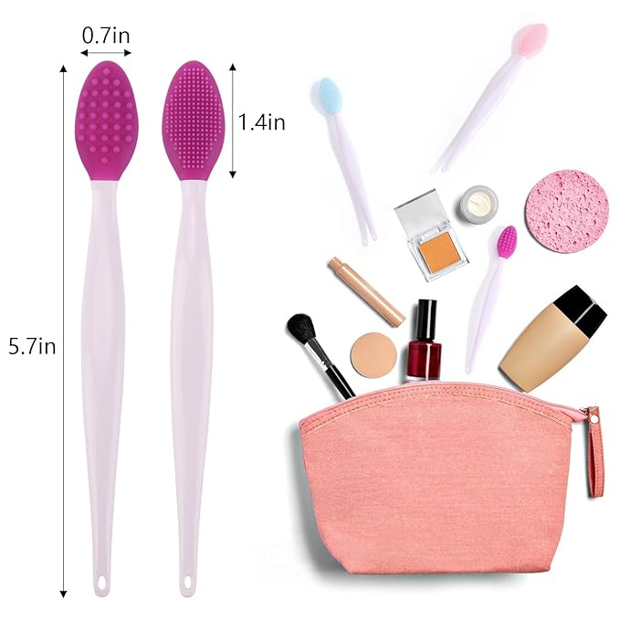 9 PCS Lip Scrub Brush, Double-Sided Lip Scrubber Exfoliator Silicone Lip Brush Tool for Men Women, Lip Lightening for Dark Lips- 3 Colors