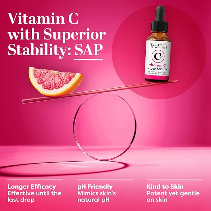 TruSkin Vitamin C Super Serum - Niacinamide, Retinol, Hyaluronic Acid & Squalane - All-in-One Anti Aging Serum for Face – Improve Appearance of Dark Spots, Firmness for Brighter Looking Skin, 2 Fl Oz